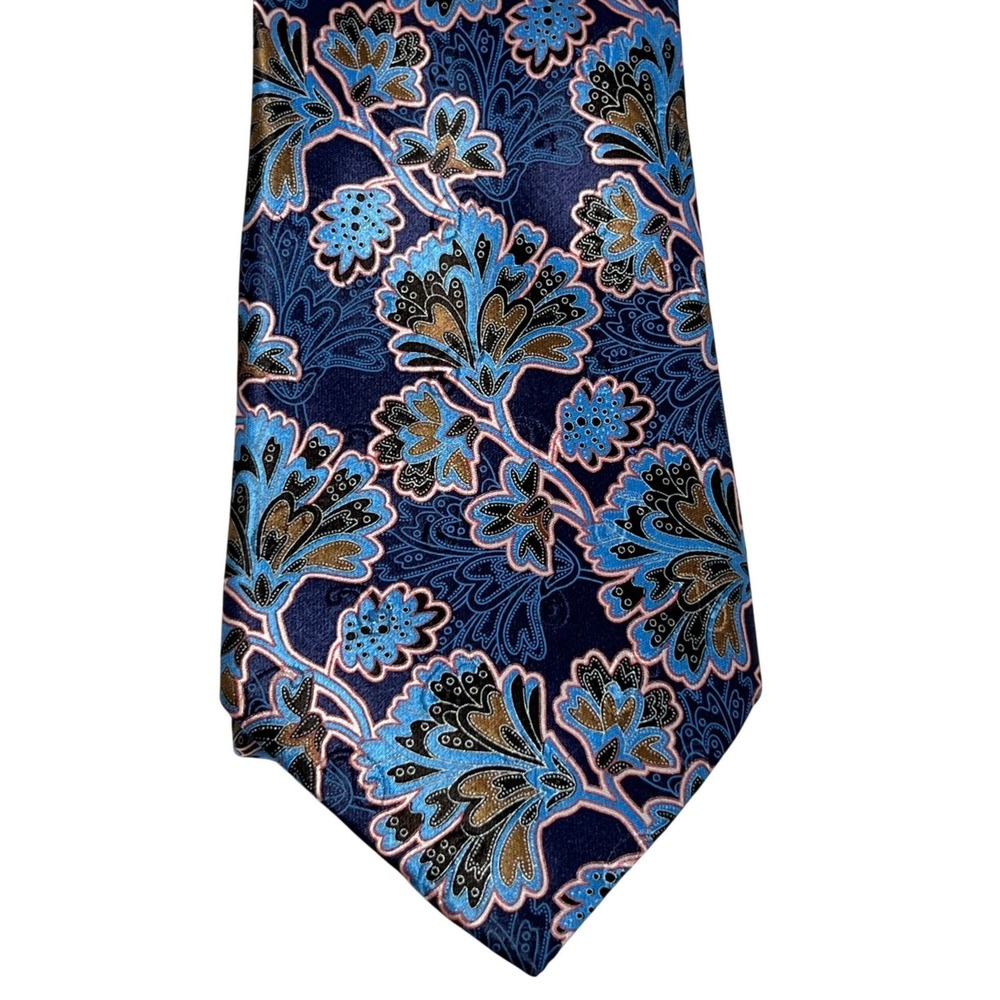 Ermenegildo Zegna Silk Tie Mens  Blue Brown Floral Paisley Made in Italy Luxury - Picture 3 of 9
